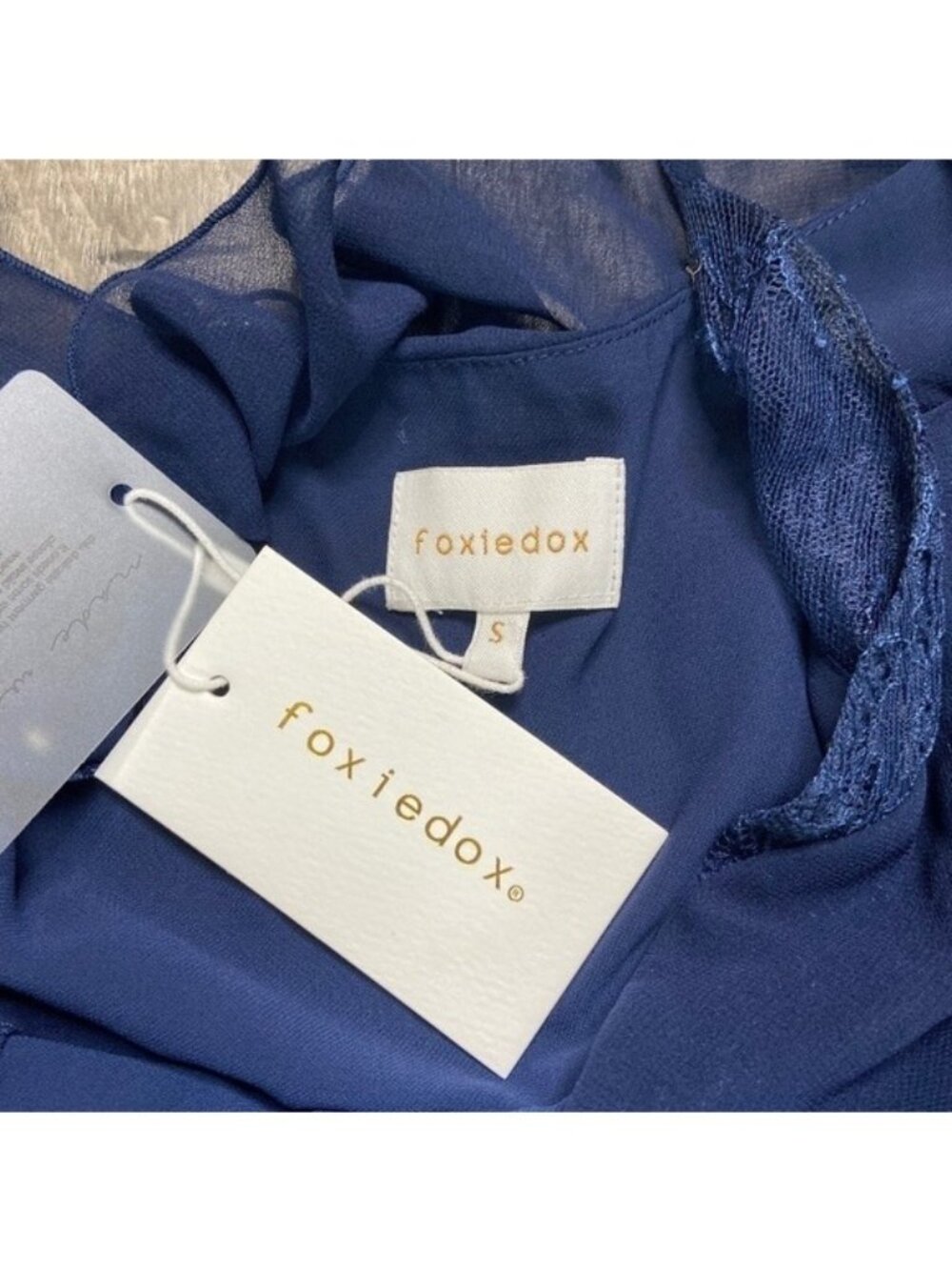 Anthropologie Foxiedox NWT Pintuck Lace Chiffon Maxi Dress Navy Blue Size Small - Picture 7 of 10